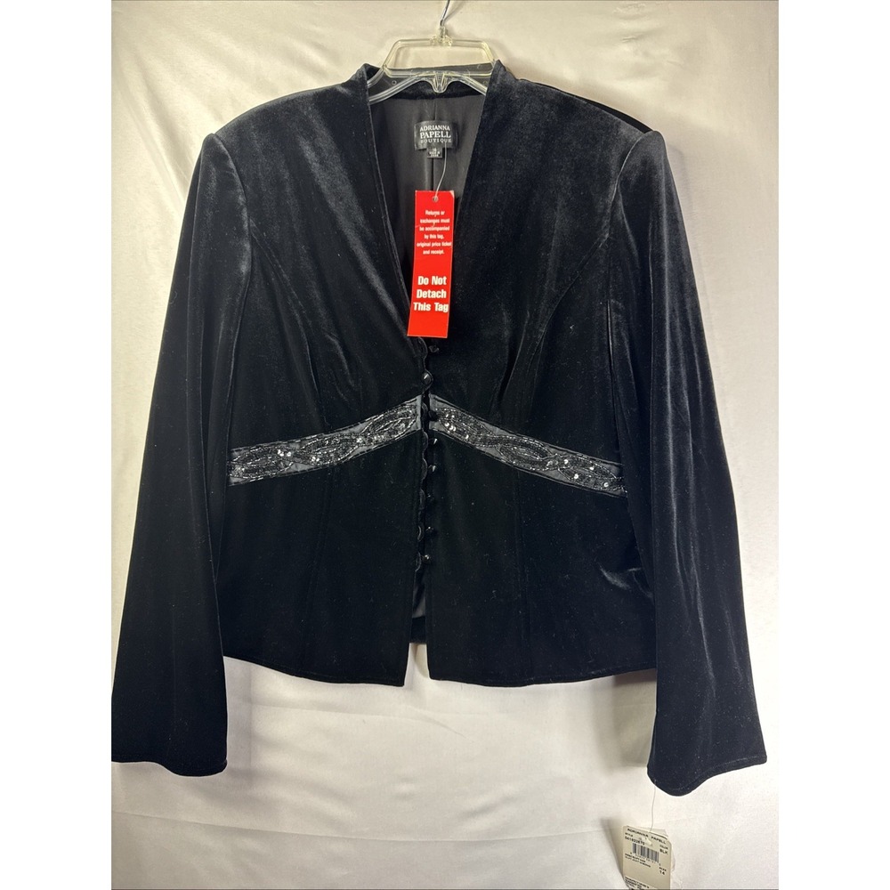 Adrianna Papell Boutique Velvet Beaded Evening Jacket Black Women's 14 NWT